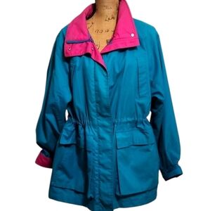 Vintage Pacific Trail Flannel Lined Pink Teal Plaid Hiking Parka Jacket Size XL